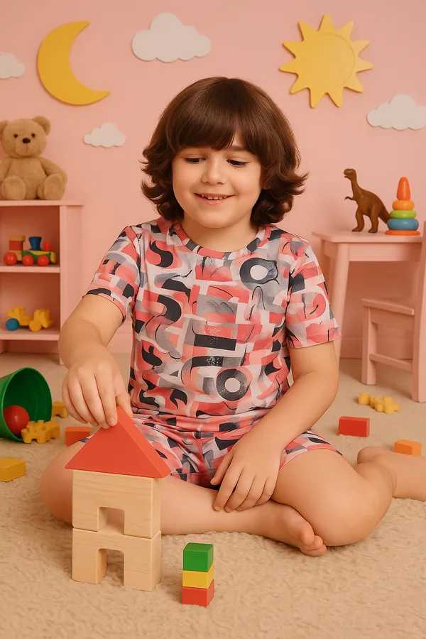 Peach_Colour_Kids_Printed_Co-ord_Set_|_T-Shirt_&_Shorts_Combo_for_Boys_&_Girls_|_Summer_Style