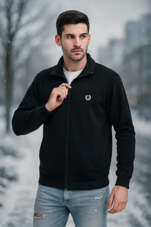 Mens_Solid_Black_Cotton_Fleece_Zipper_Sweatshirt