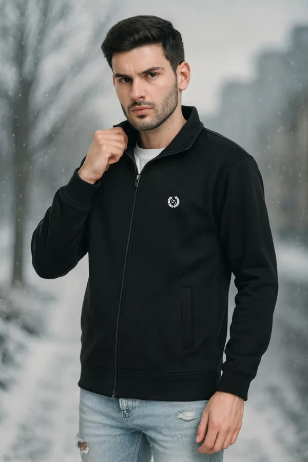 Mens_Solid_Black_Cotton_Fleece_Zipper_Sweatshirt