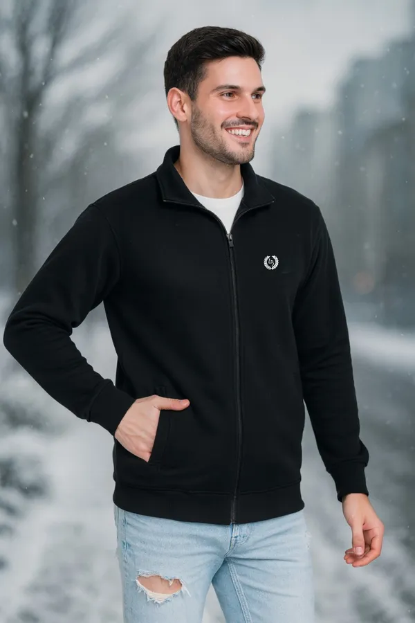 Mens_Solid_Black_Cotton_Fleece_Zipper_Sweatshirt