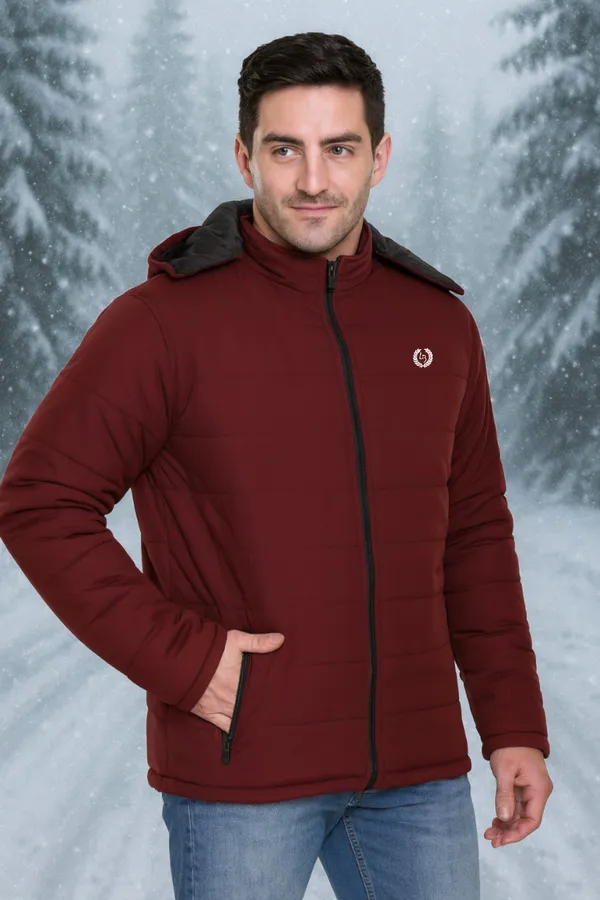 Wine_Polyester_Blend_Solid_Quilted_Plus_Size_Puffer_Jacket_with_Detachable_Hood_For_Men