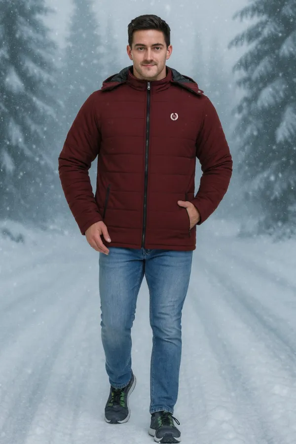 Wine_Polyester_Blend_Solid_Quilted_Plus_Size_Puffer_Jacket_with_Detachable_Hood_For_Men