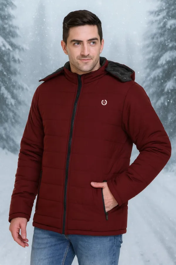 Wine_Polyester_Blend_Solid_Quilted_Plus_Size_Puffer_Jacket_with_Detachable_Hood_For_Men