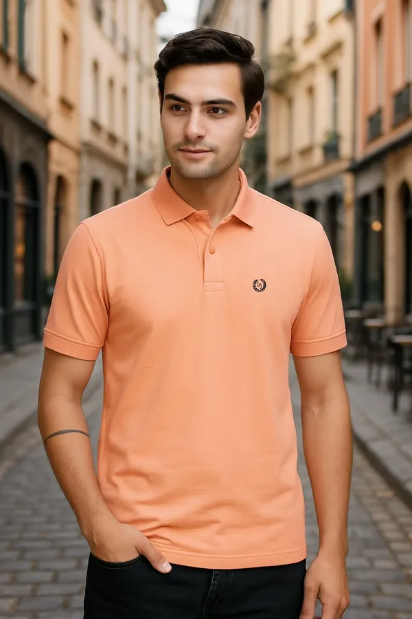 Peach_Polyester_Blend_Marsh_Polo_Collared_Solid_T-Shirt_For_Men
