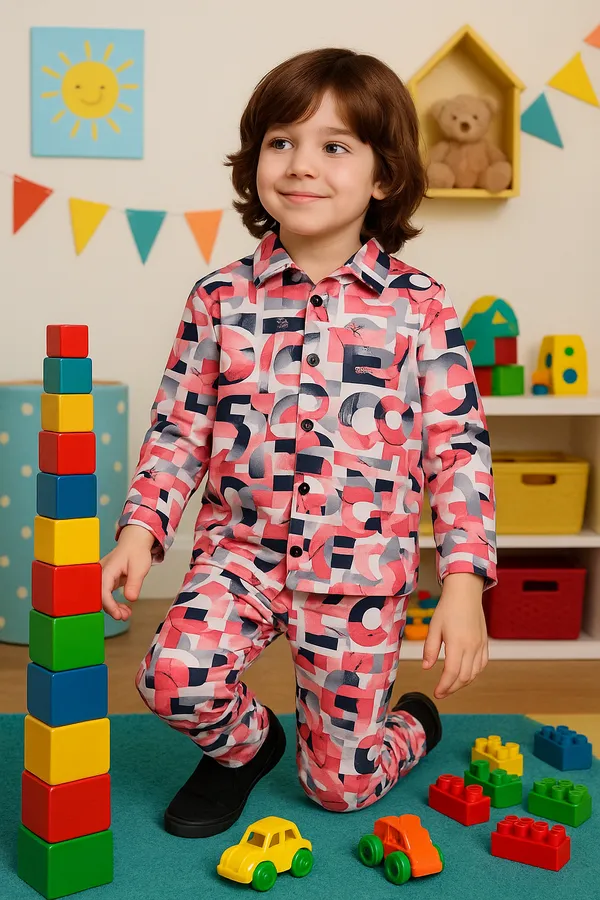 Peach_Colour_Kids_Co-ord_Set_|_Printed_Shirt_&_Pyjama_for_Boys_&_Girls