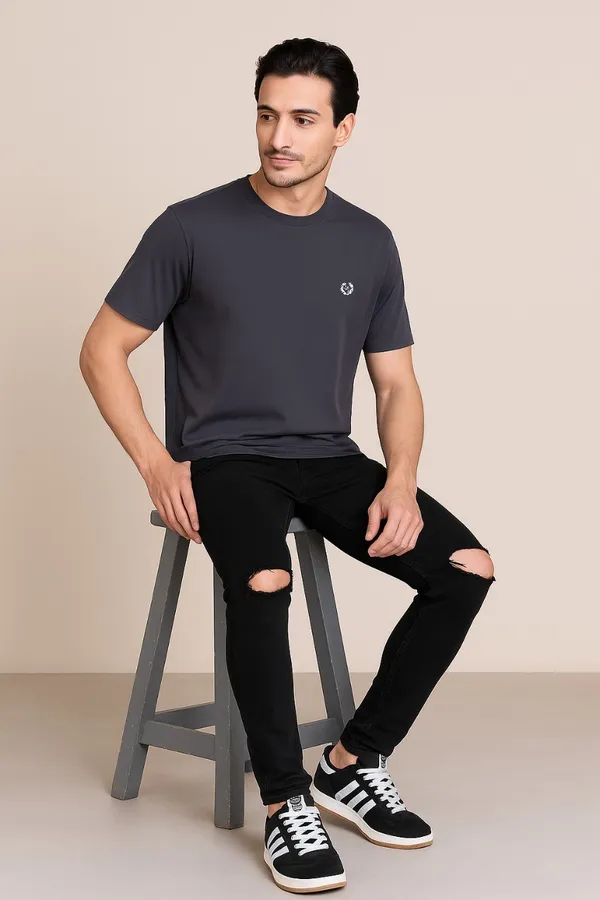 Leebonee_Men's_Solid_Dark_Grey_Dri_Fit_Tshirt_with_4_Way_Lycra