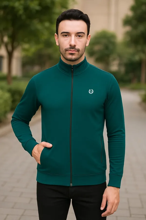 Bottle_Green_Polyester_Solid_Plus_Size_Dri_Fit_Jacket_With_Zip_Pockets_For_Men