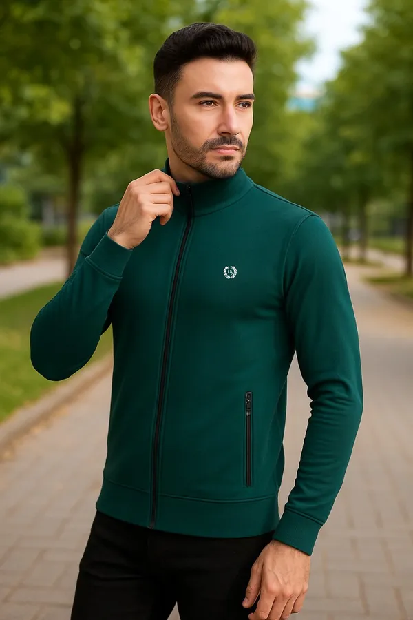 Bottle_Green_Polyester_Solid_Plus_Size_Dri_Fit_Jacket_With_Zip_Pockets_For_Men