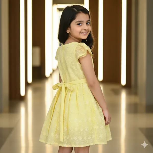 Pariari_Girls_Yellow_Embroidered_Cap_Sleeve_Dress_For_Girls