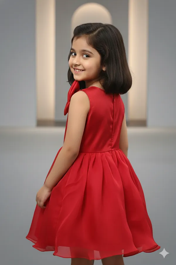 Pariari_Girls_Red_Floral_Party_Wear_With_Bow