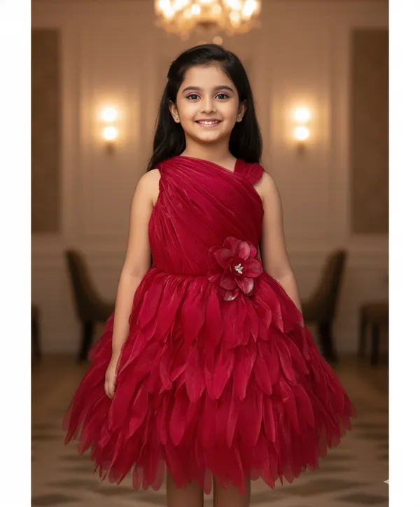 Pariari_Girls_Red_Flared_Party_Wear