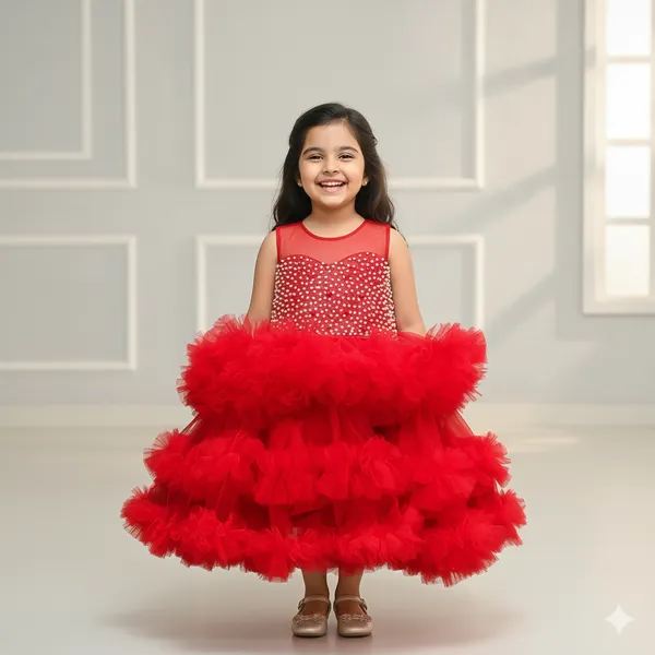 Pariari_Girls_Fancy_Red_Tulle_Dress