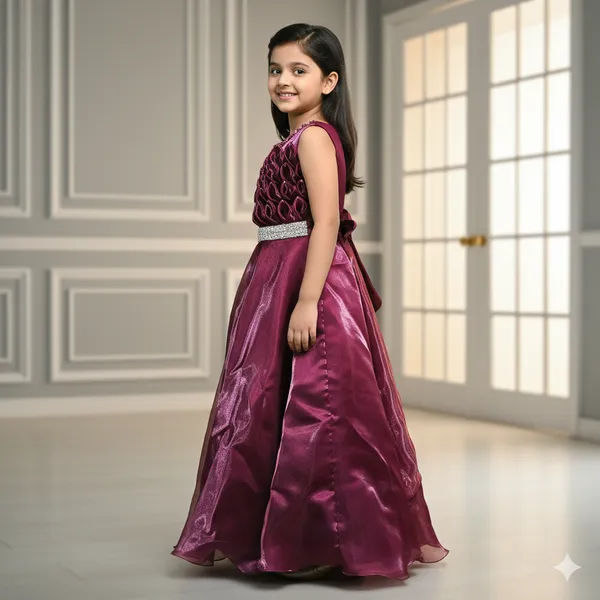 Pariari_Girls_Elegant_Maroon_Party_Gown_For_Girls