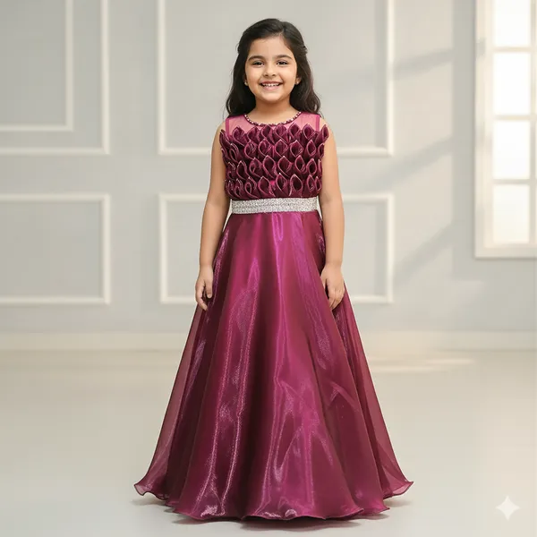 Pariari_Girls_Elegant_Maroon_Party_Gown_For_Girls