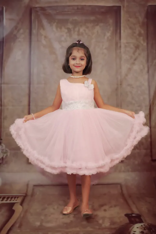 Pariari_Girls_One_Shoulder_Peach_Party_Dress