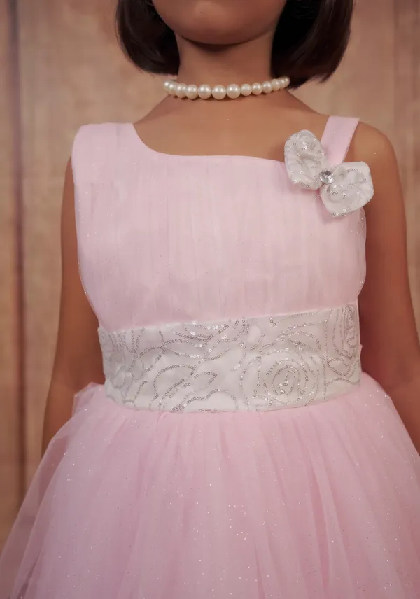 Pariari_Girls_One_Shoulder_Peach_Party_Dress