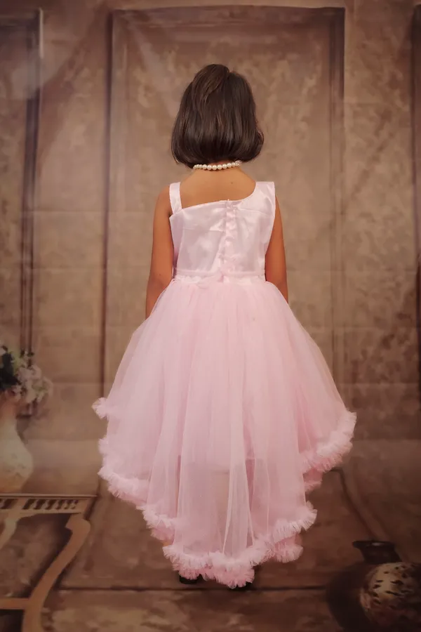 Pariari_Girls_One_Shoulder_Peach_Party_Dress