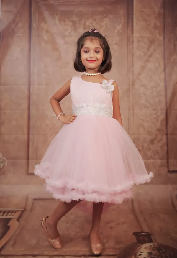 Pariari_Girls_One_Shoulder_Peach_Party_Dress