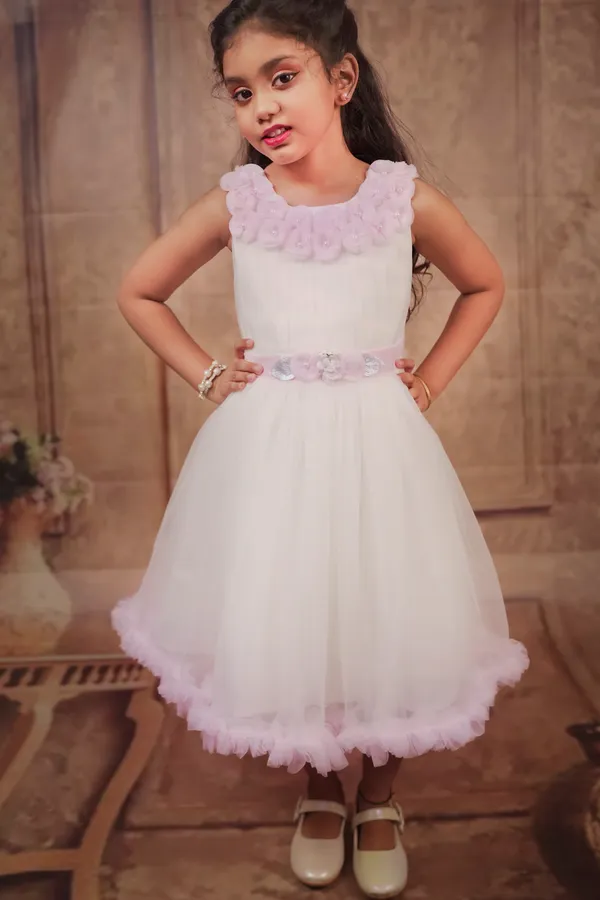 White_&_Pink_Net_Blossom_Frock_For_Girls