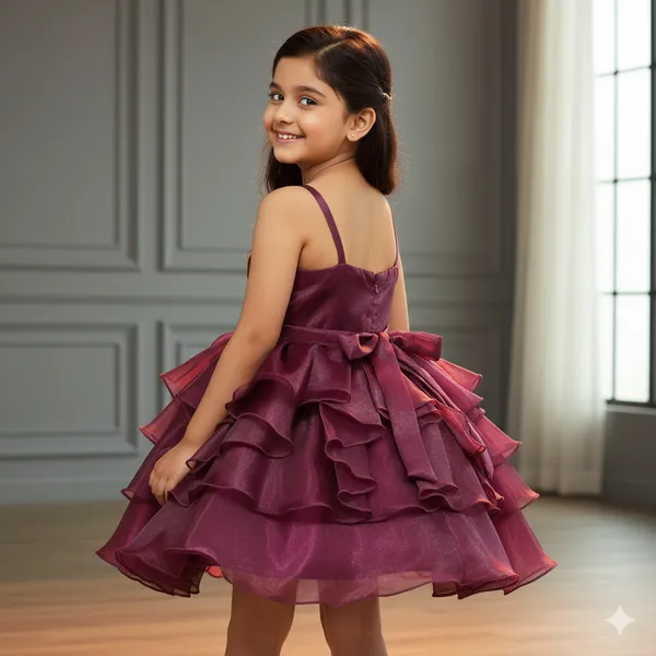 Pariari_Girls_Elegant_Floral_Maroon_Party_Dress_For_Girls