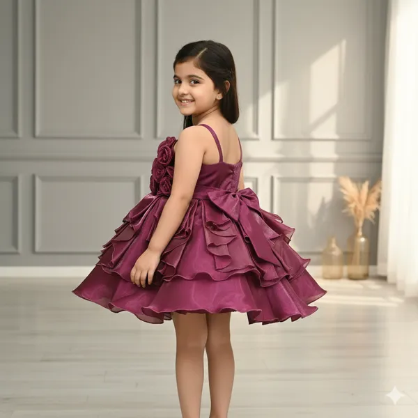 Pariari_Girls_Elegant_Floral_Maroon_Party_Dress_For_Girls
