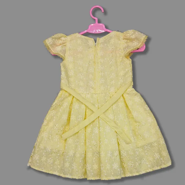 Pariari_Girls_Yellow_Embroidered_Cap_Sleeve_Dress_For_Girls