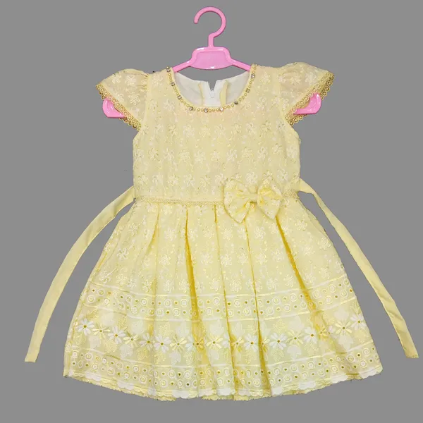 Pariari_Girls_Yellow_Embroidered_Cap_Sleeve_Dress_For_Girls