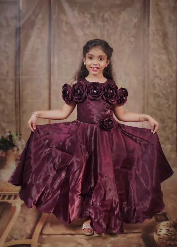 Pariari_Girls_Elegant_Purple_wine_Applique_Party_Gown