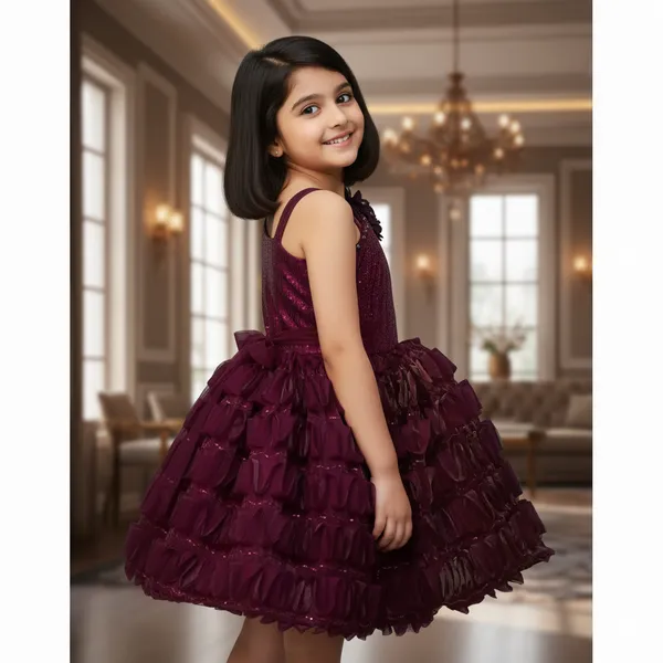 Wine_Pleated_Party_Wear_Dress_For_Girls
