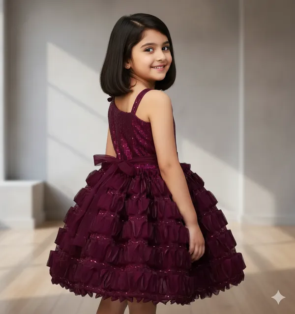 Wine_Pleated_Party_Wear_Dress_For_Girls