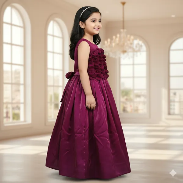 Pariari_Girls_Burgundy_Ruffled_Ball_Gown