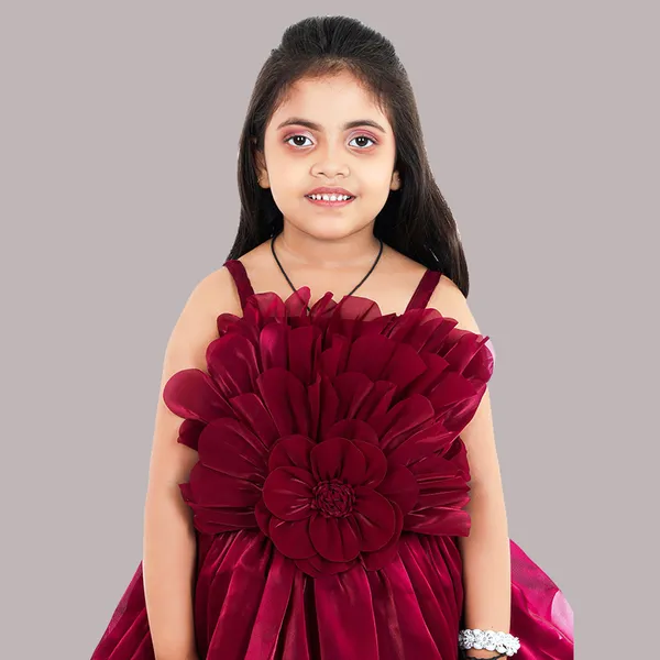 Pariari_Girls_Red_Floral_Design_Party_Wear