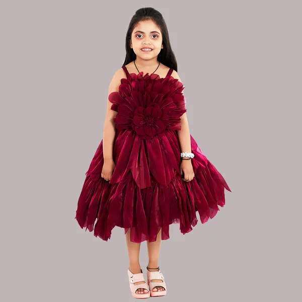 Pariari_Girls_Red_Floral_Design_Party_Wear