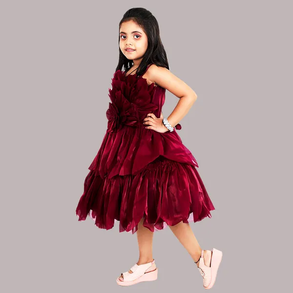 Pariari_Girls_Red_Floral_Design_Party_Wear