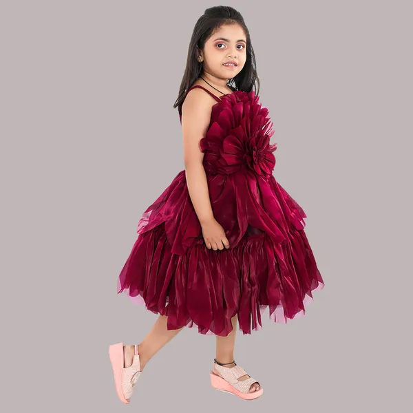 Pariari_Girls_Red_Floral_Design_Party_Wear