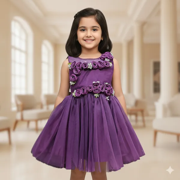 Pariari_Girls_Purple_Floral_Embellished_Party_Dress