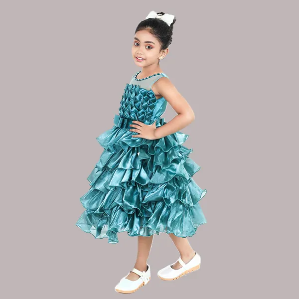 Pariari_Girls_Teal_Blue_Flared_Party_Gown