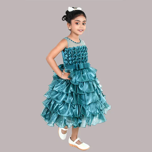 Pariari_Girls_Teal_Blue_Flared_Party_Gown