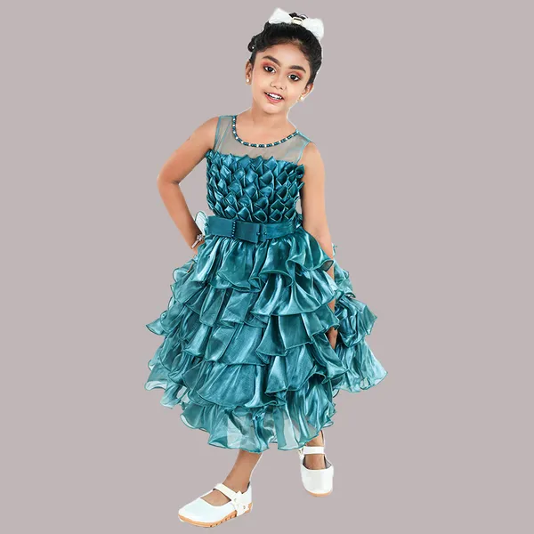 Pariari_Girls_Teal_Blue_Flared_Party_Gown