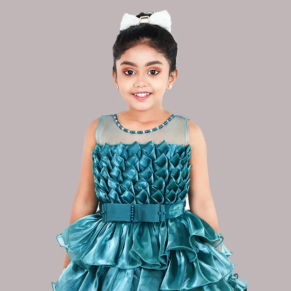 Pariari_Girls_Teal_Blue_Flared_Party_Gown