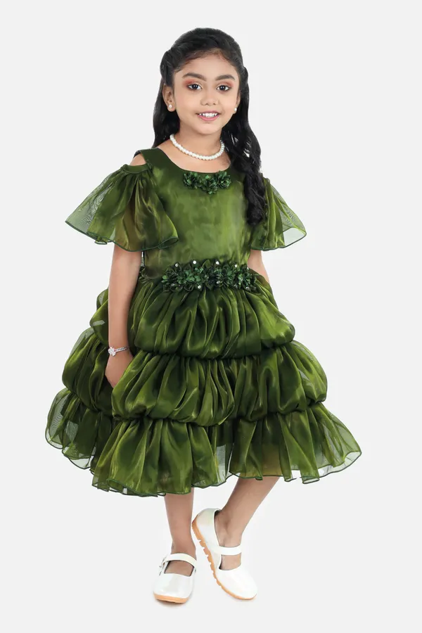 Pariari_Girls_Green_Pleated_Partywear