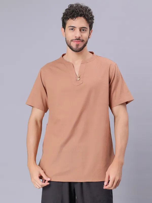 Brown_Pure_Cotton_Regular_Kurta_For_Mens