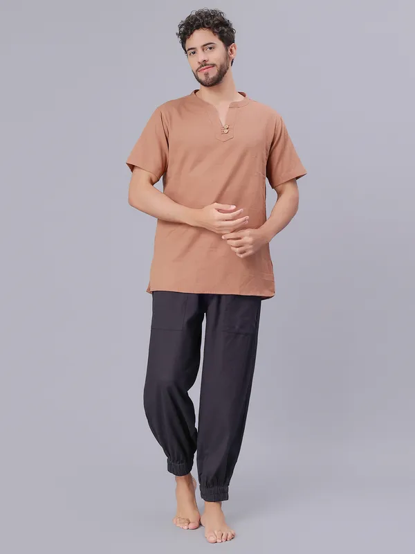 Brown_Pure_Cotton_Regular_Kurta_For_Mens