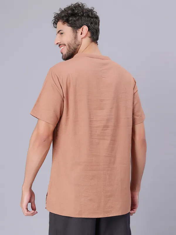 Brown_Pure_Cotton_Regular_Kurta_For_Mens