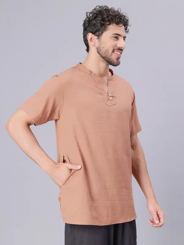 Brown_Pure_Cotton_Regular_Kurta_For_Mens