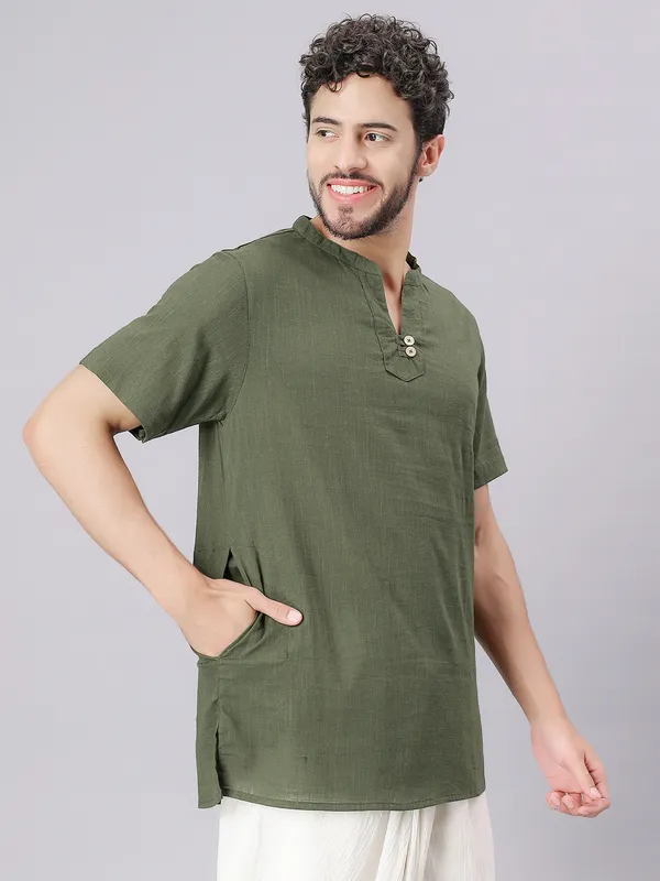 Green_Pure_Cotton_Regular_Kurta_For_Mens