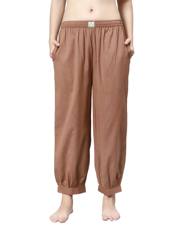 Brown_Pure_Cotton_Regular_Yoga_Pant_For_Women