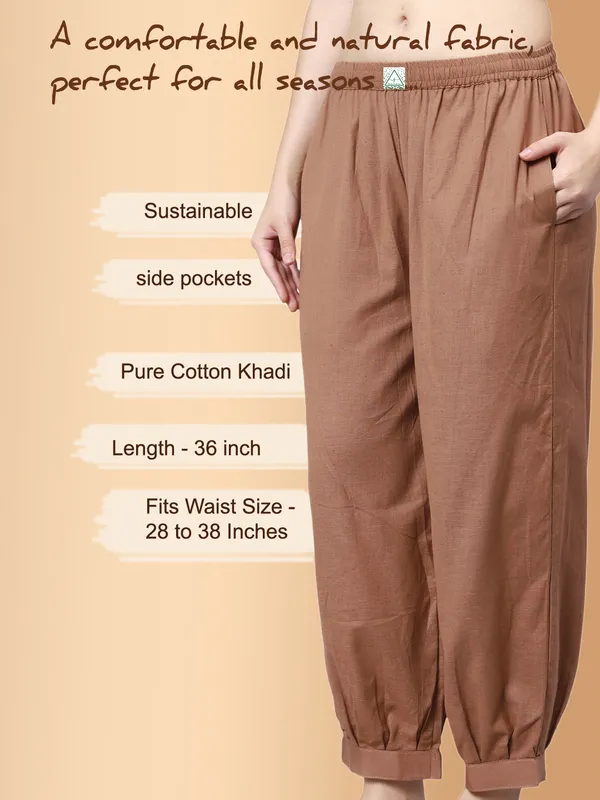Brown_Pure_Cotton_Regular_Yoga_Pant_For_Women