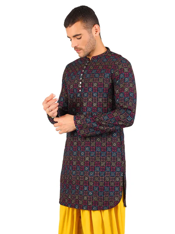 Men's_Cotton_Viscose_Embroidered_blue_ethnic_|Sequined_Kurta
