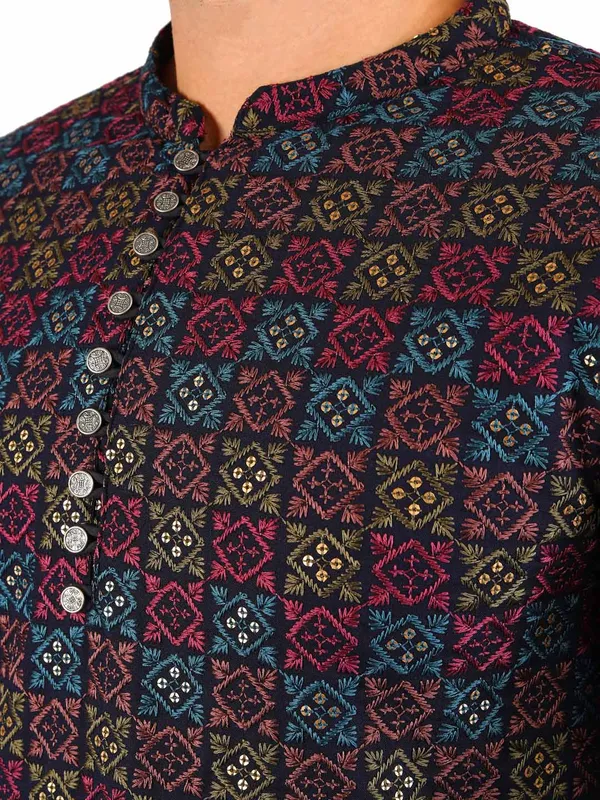 Men's_Cotton_Viscose_Embroidered_blue_ethnic_|Sequined_Kurta